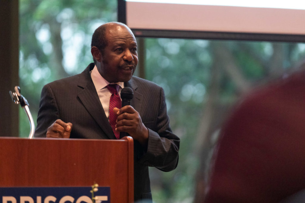 Paul Rusesabagina, whose work during the 1994 Rwandan genocide inspired the film "Hotel Rwanda," gives the keynote address at a breakfast kicking off Dreamweek 2020.