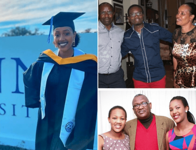 Daughter of moneyed businessman Nkubili Alfred (LEFT), Mucyo Apollo with his Dad former PM Dr Pierre Damien Habumuremyi with mother, and Shadari and her sister Elizabeth with their Dad Brig Gen (Rtd) Frank Rusagara